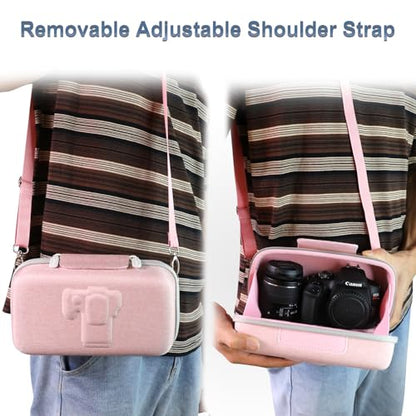 LTGEM Camera Case for Canon EOS Rebel T7 / R50 / R100 / R50 V / T6 / R8 / R10 / RP / SL3 / R5 / T100 DSLR SLR Camera and 18-55mm/18-45mm Lens with Shoulder Strap, Pink - color: Pink