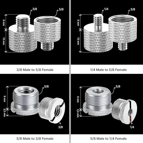 IXTECH Mic Stand Adapter Set - 8pcs Metal Tripod Adapter - 5/8" to "3/8" & "1/4" Male/Female Threads - ADP01 Silver - color: 8 ADAPTER