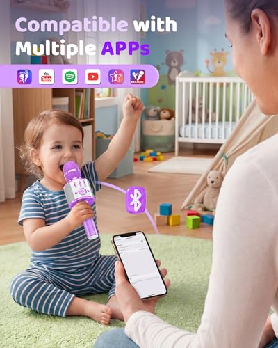 Amazmic Toys for Girls, Kids Karaoke Microphone Toddler Microphone for Kids with Lights, for Girls, Birthday New Year Party Boys Toy Age 3 4 5 6 7 8+(Light Purple) - color: Light Purple
