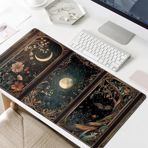 Celestial Lunar Nature Tarot Card Desk Mat 31.5''X15.7'' Dark Green Desk Pad Moon Botanical Floral Large Mouse Pad Extended Gaming Mousepad XXL Keyboard Mouse Mat for Computer Laptop Gamers - color: Celestial Lunar Nature