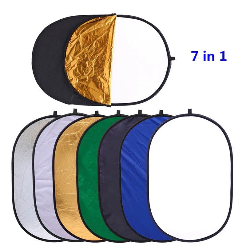 REFLEX CAMERA 7-in-1 (100x150cm/39x59) Photography Reflector (Rectangular) – Translucent/Silver/Gold/White/Black/Blue/Green – Light Diffuser & Chroma Key Background Kit with Carrying Case - size: 100x150cm/39x59in