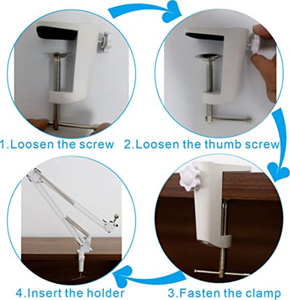 Desk lamp Clamp: 2PACK 1/2 Enlarge Hole Replacement C Clamp for Desk Light,Magnifying Glass with Light,Table Mic Stand,Mic Arm Desk Mount,Swing Arm Phone Holder,for Home Office Work Task (WHITE) - color: White