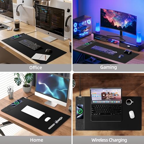 ExtreLife Wireless Charging Mouse Pad, Gaming Mouse Pad with Ultra-Smooth Surface, 31.5”x15.75” Large Desk Mat, Non-Slip Rubber Base, Waterproof Computer Keyboard Pad for Gaming, MacBook, Laptop, Desk - color: Black - 31.5"x15.7" (Wireless Charging)