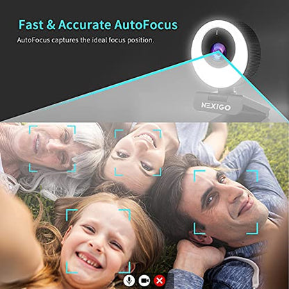 NexiGo N620E Webcam with Light, 1080P 60FPS AutoFocus, ePTZ 2X Digital Zoom, Plug and Play, [Software Included], FHD Streaming Web Camera, Dual Stereo Mics, for Zoom Skype Teams, PC Mac Laptop Desktop - style: Webcam with Light