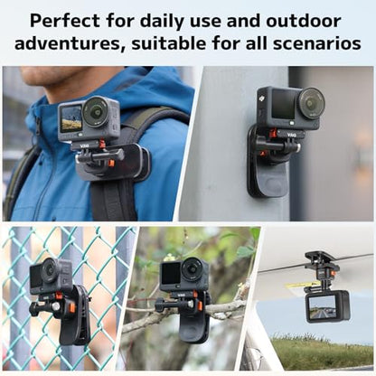 VRIG Backpack Strap Mount for Action Camera, 360 Backpack Shoulder Clamp Mount with Quick-Release Adapter for Go Pro Hero 13 12 Black, DJI Action 6/5 Pro, Insta 360 Ace Pro 2 (AC-97 Quick-Release) - size: AC-97 Quick-release