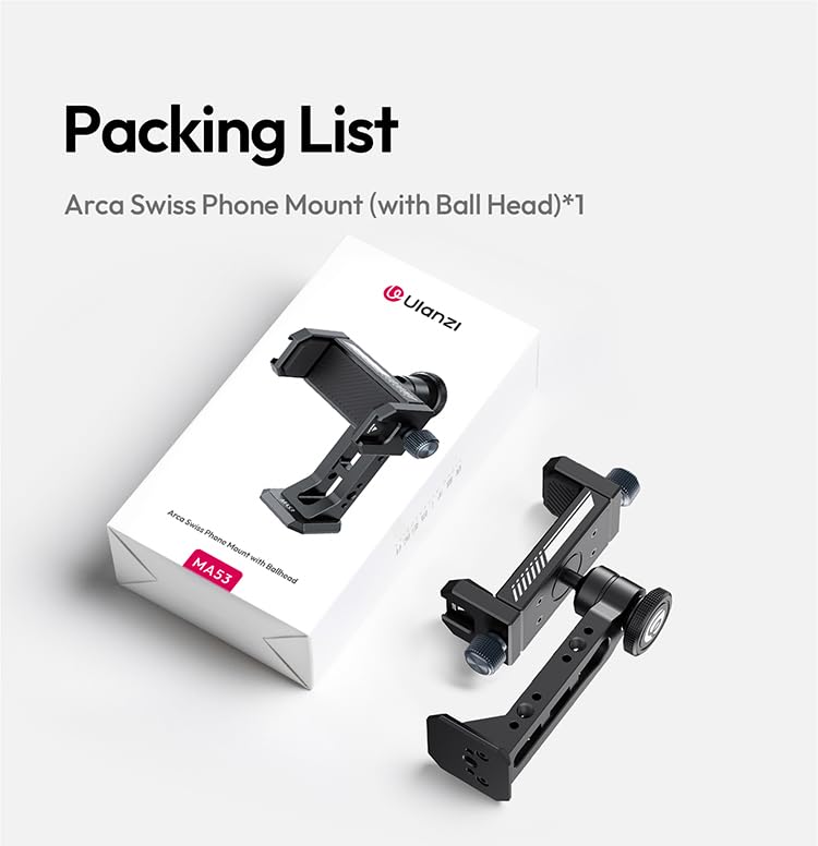 Ulanzi MA53 Metal Tripod Phone Mount, Smartphone Tripods Adapter with Arca Swiss/Uka Port, 2 Cold Shoe, 360° Cellphone Tripod Mount, for iPhone 17 Samsung Holder for Photo Video Vlogging Rig