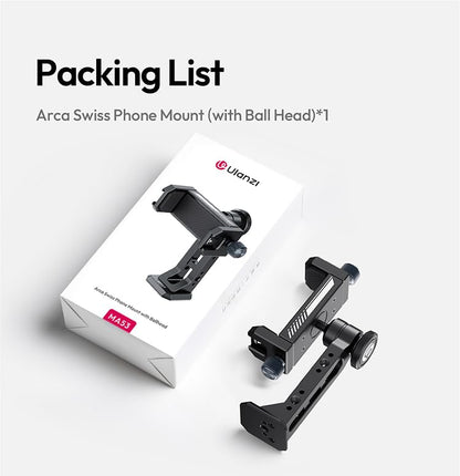 Ulanzi MA53 Metal Tripod Phone Mount, Smartphone Tripods Adapter with Arca Swiss/Uka Port, 2 Cold Shoe, 360° Cellphone Tripod Mount, for iPhone 17 Samsung Holder for Photo Video Vlogging Rig