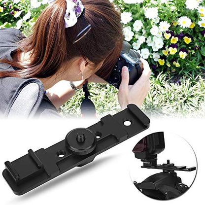 Camera Dual Hot Shoe Extension Bar Mount Bracket, Premium Aluminum Alloy Durable Photography Accessory for DSLR Mirrorless Cameras Black,