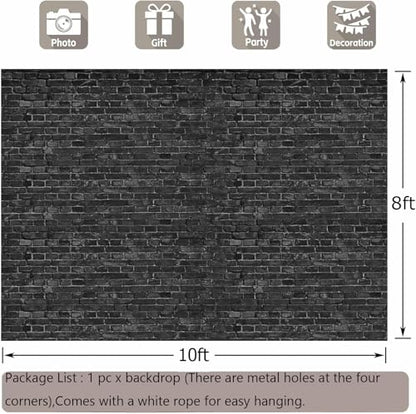 Black Brick Wall Backdrop 10x8ft Photoshoot Brick Photography Backdrops for Wall Video Photo Background Baby Shower Birthday Party Decorations Banner Wallpaper Studio Booth Props Polyester Fabric