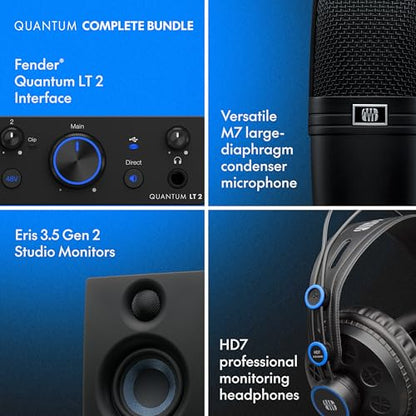 Fender Quantum Complete Recording Bundle with Quantum LT2 USB Interface, Mic, Speakers, Headphones & Recording Software | All-in-One Bundle for the Guitarist, Vocalist & Podcaster