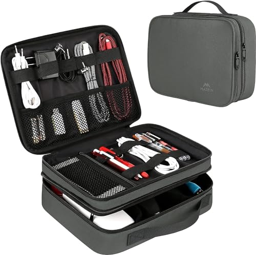 MATEIN Cord Organizer Bag, Travel Universal Cable Organizer Case Sturdy Accessories Pouch with Handle, Medium Electronic Carrying Bag for Cable, Grey - color: Grey, size: Medium