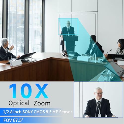 PTZ Camera 4K UHD with 10X Optical Zoom,Video Conference Room Camera,Live Streaming for Church Worship,USB HDMI IP POE Work with Vmix,Zoom,OBS,YouTube,Facebook Livestream - style: 10X ZOOM