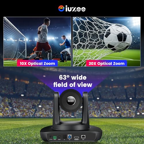 4K UHD PTZ Camera AI-Auto Tracking, 20X Optical Zoom, USB3.0/HDMI/LAN PoE, IP Live Streaming, PTZ Conference Room Camera for Church Services Education Conference Events, Work with YouTube OBS - color: Black