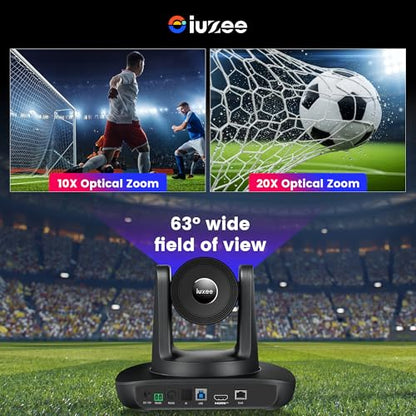 4K UHD PTZ Camera AI-Auto Tracking, 20X Optical Zoom, USB3.0/HDMI/LAN PoE, IP Live Streaming, PTZ Conference Room Camera for Church Services Education Conference Events, Work with YouTube OBS - color: Black