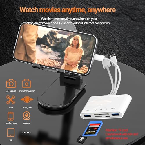SD Card Reader (6in1) USB Lightning USB C to OTG TF Charger Female Adapter for iPhone 17 16 15 14 13 Pro Max Digital Camera Memory Stick Transfer Android Hub for Ipad Compatible with Samsung
