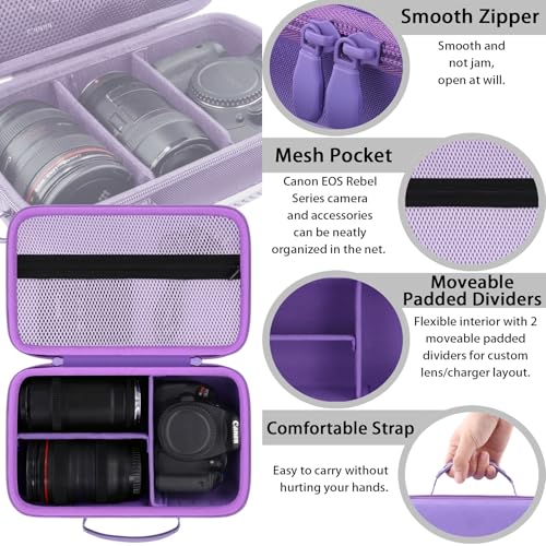 khanka Camera Case for Canon EOS Rebel R6 V/T7/T100/T6/R50/R100/R5/R7/R8/R6 Mark II/SL3 DSLR Camera,Travel Carrying Case for Canon EOS Rebel Camera and 18-55mm/18-45mm Lens(Purple Case Only) - color: Purple