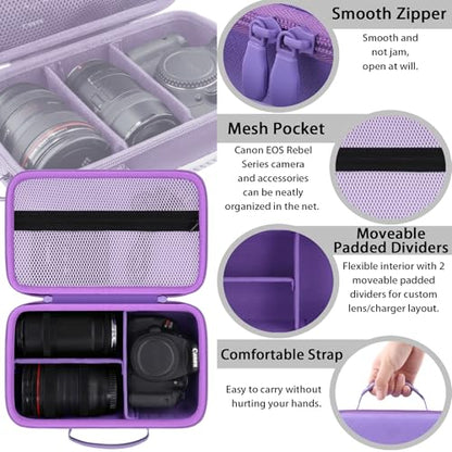 khanka Camera Case for Canon EOS Rebel R6 V/T7/T100/T6/R50/R100/R5/R7/R8/R6 Mark II/SL3 DSLR Camera,Travel Carrying Case for Canon EOS Rebel Camera and 18-55mm/18-45mm Lens(Purple Case Only) - color: Purple