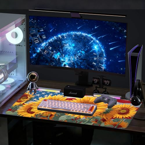 Mouse Pad, Large Anti-Slip with Stitched Edges Desk Mat Desktop Laptop Computer Desk Keyboard Mat,Table Protector Blotter Mat (Sunflower, 35.4" x 15.7") - color: Sunflower, size: 35.4" x 15.7"
