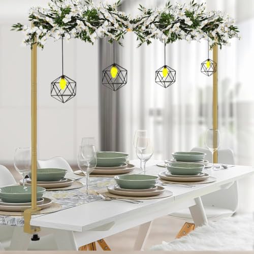 ParseBio Over The Table Rod Stand with Clamps Adjustable 31"-110'' Length 31"-64" Height Gold Table Balloon Arch Stand with Storage Bag, For Valentines Day Party Wedding Anniversary Decoration - color: Gold
