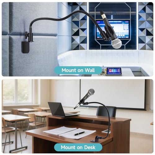 Premium Flexible Microphone Wall Mount Holder, Gooseneck Desk Microphone Wall Mount Holder - Heavy Duty Adjustable Mic Arm for Podcast, Studio, Streaming, Podium, Desk or Wall Installation