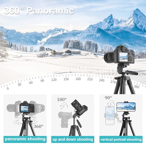 71" Camera Tripod, Versatile Cell Phone Tripod with Wireless Remote Phone Holder and Carry Bag, Lightweight Portable Camera Tripod Stand Compatible with Smartphone Cameras, Max Load 6.6 lbs