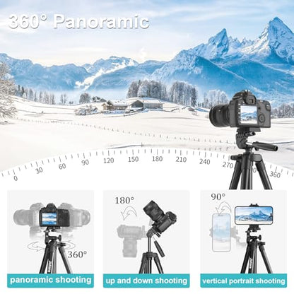 71" Camera Tripod, Versatile Cell Phone Tripod with Wireless Remote Phone Holder and Carry Bag, Lightweight Portable Camera Tripod Stand Compatible with Smartphone Cameras, Max Load 6.6 lbs