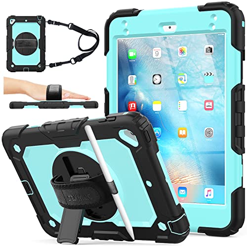 SEYMAC stock Case for iPad mini 5/4 with Screen Protector Pencil Holder [360 Rotating Hand Strap] & Stand, Drop-Proof Case for iPad mini 5th/4th Generation 7.9 inch (SkyBlue+Black) - color: Brightblue+Black, size: Case for iPad Mini 5/4 Generation 7.9