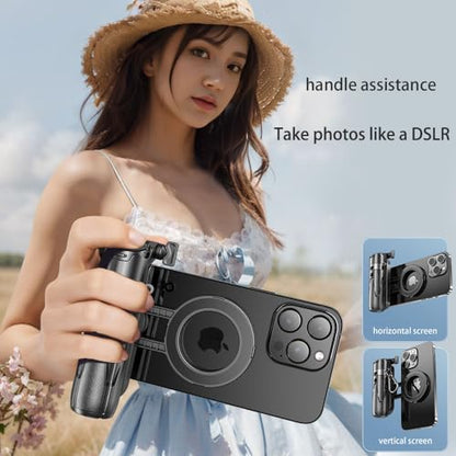 Magnetic Pocket Selfie Stick Compatible with MagSafe for iPhone | 4-in-1 multifunctional selfie stick with wireless remote; portable mini; great for live streaming, travel & outdoor shooting - style: Magnetic
