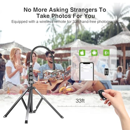 elitehood Magnetic Magsafe Phone Tripod Stand, Heavy Duty Aluminum Overhead Tripod for iPhone with 17” Flexible Gooseneck, Overhead Phone Stand for Video Recording, Filming, Painting and Crafting - style: Magnetic design
