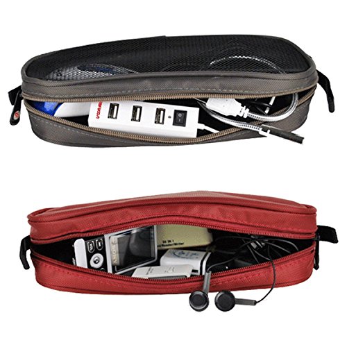 Universal Electronics Accessories Travel Organizer - Zipper Mesh Adapter Case for Laptop, Notebook, Tablet, Power, Mouse, Cord, USB Accessories - Red