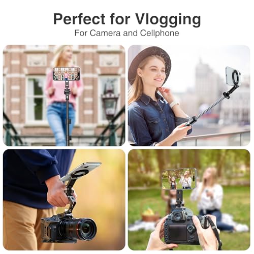elitehood Magsafe Tripod Mount Adapter with 1/4” Screw & Hot Shoe, Lightweight Compact Cell Phone Tripod Mount for Camera, iPhone Camera Holder with Dual Hinges for iPhone 17 16 15 14 13 Series - size: 2.5 inches arm with Cold Shoe Base