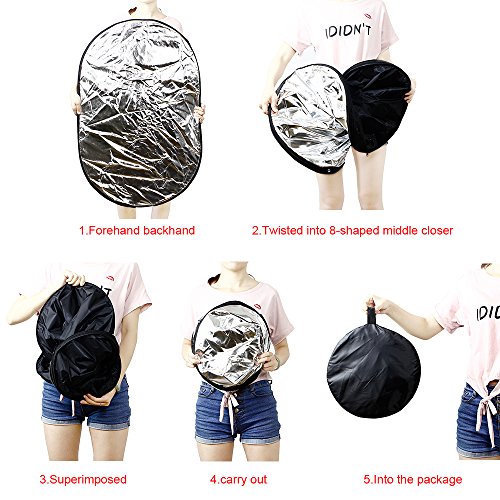 Portable Photography Silver and White Reflector Collapsible 2-in-1 Oval Reflector 23"x35" / 60x90cm Multi-Disc Light Reflector with Handle for Photo Studio Lighting & Outdoor Lighting - size: 23x35inch 2in1