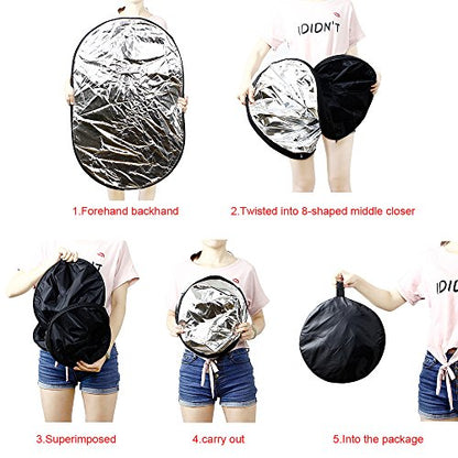 Portable Photography Silver and White Reflector Collapsible 2-in-1 Oval Reflector 23"x35" / 60x90cm Multi-Disc Light Reflector with Handle for Photo Studio Lighting & Outdoor Lighting - size: 23x35inch 2in1