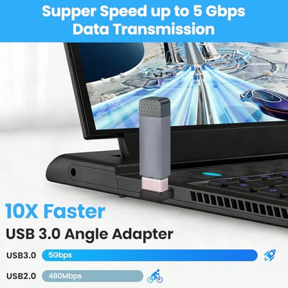 90 Degree USB 3.0 Adapter, Right Angle USB A Male to Female, 2-Pack on to go (OTG), 5Gbps Data Sync, Black, for PC, Laptop, Mouse, Keyboard