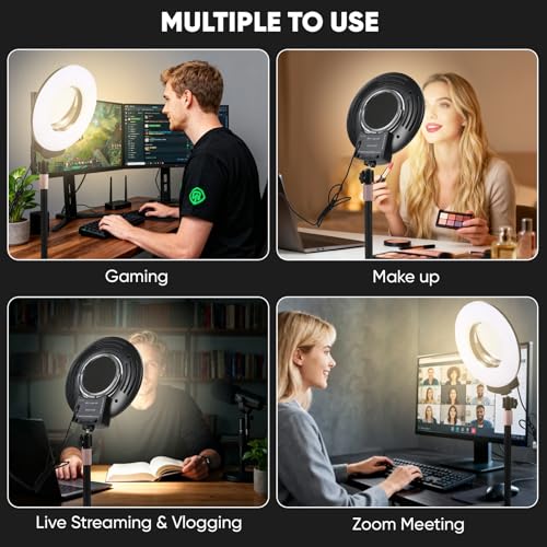 Desk Ring Light with Mirror & Stand, 4" HD Makeup Mirror 360° Rotatable,10W Dimmable LED Desk Lamp with Phone Holder & Stand,for Live Streaming,Makeup,Video,Zoom Call,Vlogging,TikTok