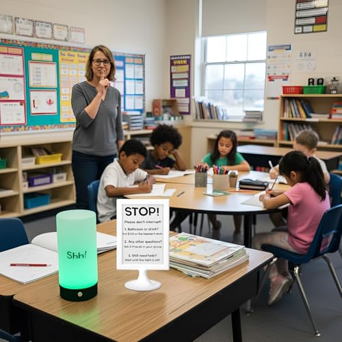 Retisee Classroom Management Tools for Teachers Quiet Classroom Light Interchangeable Desk Sign Teacher Management Kit Noise Control Behavior System Reduce Interruptions