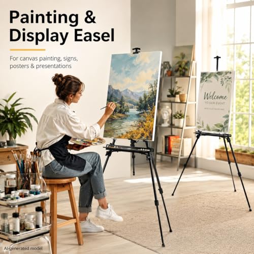 RRFTOK 21-61 Inch Adjustable Art Easel Stand for Painting with Tray | Portable metal easel with paintbrush tray for painting, canvas holder, artists, adults and floor use - style: 61B 1-Pack