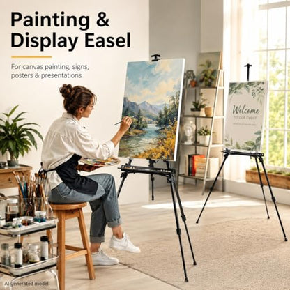 RRFTOK 21-61 Inch Adjustable Art Easel Stand for Painting with Tray | Portable metal easel with paintbrush tray for painting, canvas holder, artists, adults and floor use - style: 61B 1-Pack