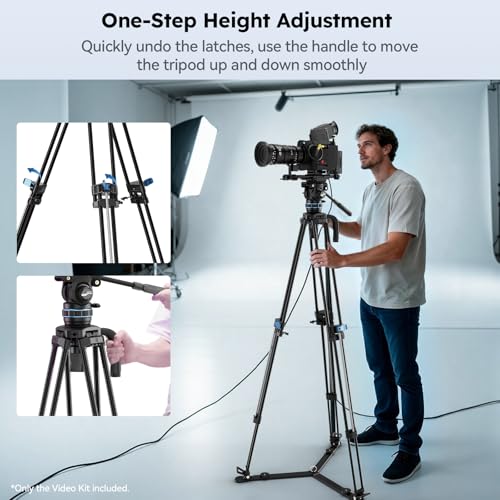 SIRUI Heavy Duty Video Tripod with 360° Fluid Head, Aluminum Alloy, Stepless Hydraulic Pan/Tilt, One-Step Height Adjust, Side Load QR Plate for MFT/DJI RS, Ground Spreader – Max 70.9" - style: Aluminum Alloy Tripod