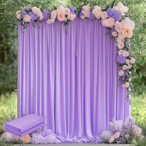 Wokceer Lavender Purple Backdrop Curtain for Wedding Parties 2 Pack 10x8FT Wedding Curtains Photo Backdrop Drapes Polyester for Photoshoot Baby Shower Birthday Party Background 4 Panels 5x8FT - color: Lavender Purple, size: (2 Pack)10FTx8FT