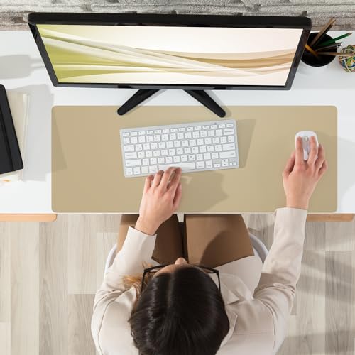 AFIING Apricot Desk Pad 31.5" x 12", Leather Desk Mat | Waterproof PU Leather, Non-Slip Rubber Base, Modern Desk Decor, Office & Home - color: Purebeige