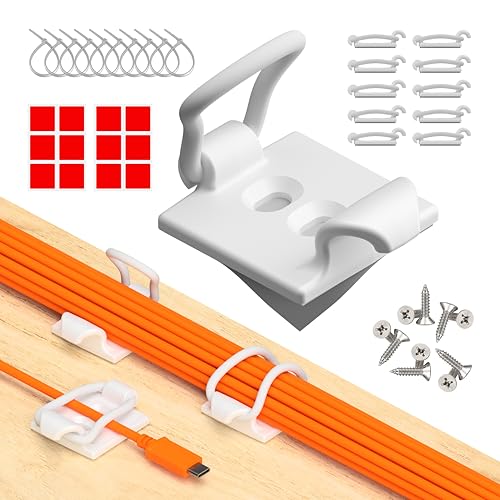 [Made in the UK] 10-Pack Adjustable Elastic Adhesive Cable Clips, Wire Management Holder, Cord Organizer for Home Office, Under Desk, Behind TV, Phone Charger, Laptop, PC, HDMI, USB (White) - color: White 10-pack