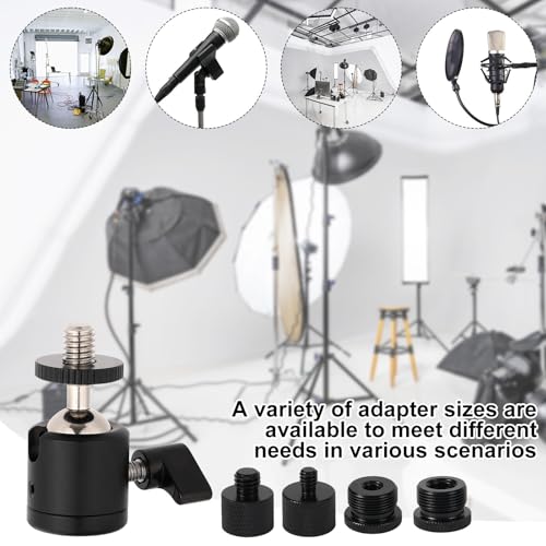 Penitue Ball and Socket Head Microphone Adapter Kit, Includes 1 Ball and Socket Head & 4 Adapters 360° Horizontal Rotation 3/8" to 5/8" & 1/4" Thread Converters for Camera Tripod Fill Light - style: Adapter screw+gimbal set