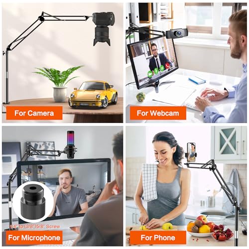 Taisioner Overhead Camera Mount Phone Holder for TikTok Live Streaming Desk Stand Flexible Camera Arm Tabletop Mount Phone Clamp for DSLR Camera/Webcam/Microphone/Lights