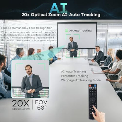 TONGVEO 4K PTZ Conference Room Camera System AI Auto-Tracking 20x Zoom 4K PTZ Camera USB3.0 HDMI LAN outputs and Bluetooth Speakerphone with Microphone for Large Remote Meeting - color: Black