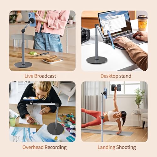 yAyusi Heavy Duty Aluminum Magnetic Overhead Tripod for iPhone, 13.7 in Long Overhead Phone Mount, Flexible Articulating Arm Phone Mount for Desk for Live Streaming, Meeting, Cooking - size: Magnetic