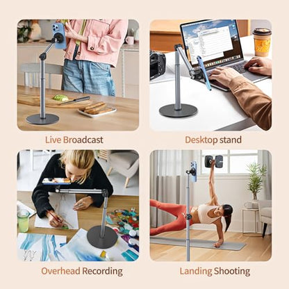 yAyusi Heavy Duty Aluminum Magnetic Overhead Tripod for iPhone, 13.7 in Long Overhead Phone Mount, Flexible Articulating Arm Phone Mount for Desk for Live Streaming, Meeting, Cooking - size: Magnetic