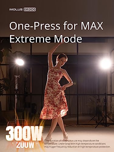 ZHIYUN Molus G200 [Official] 200W COB Video Light, Portable Continuous Output Lighting,2700-6500K 9460 lux@1m, LED Photography Lighting with Bowens Mount, APP Control, Ultra Quiet for Video Recording - size: 200W