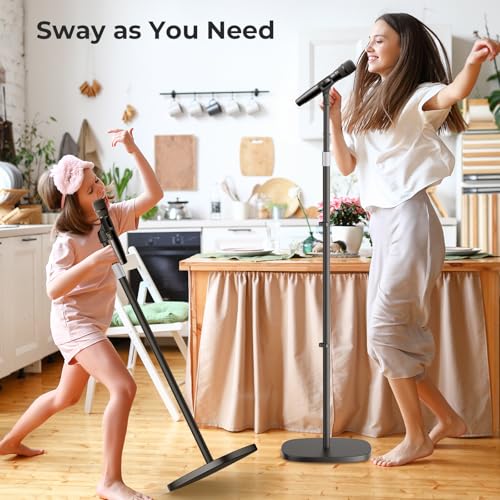 Microphone Stand, Universal Detachable Mic Floor Stand with Compact Weighted Base, Height Adjustable From 22’’ to 67’’, 2 Universal Mic Clips for Blue Yeti/Shure SM7B/Samson Q2U and More