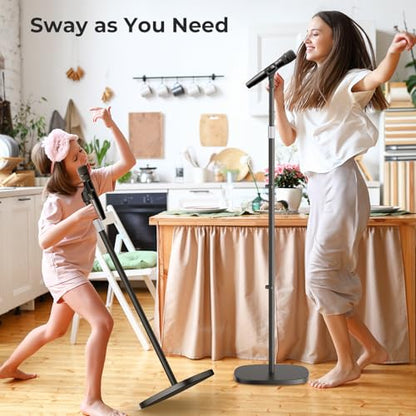 Microphone Stand, Universal Detachable Mic Floor Stand with Compact Weighted Base, Height Adjustable From 22’’ to 67’’, 2 Universal Mic Clips for Blue Yeti/Shure SM7B/Samson Q2U and More